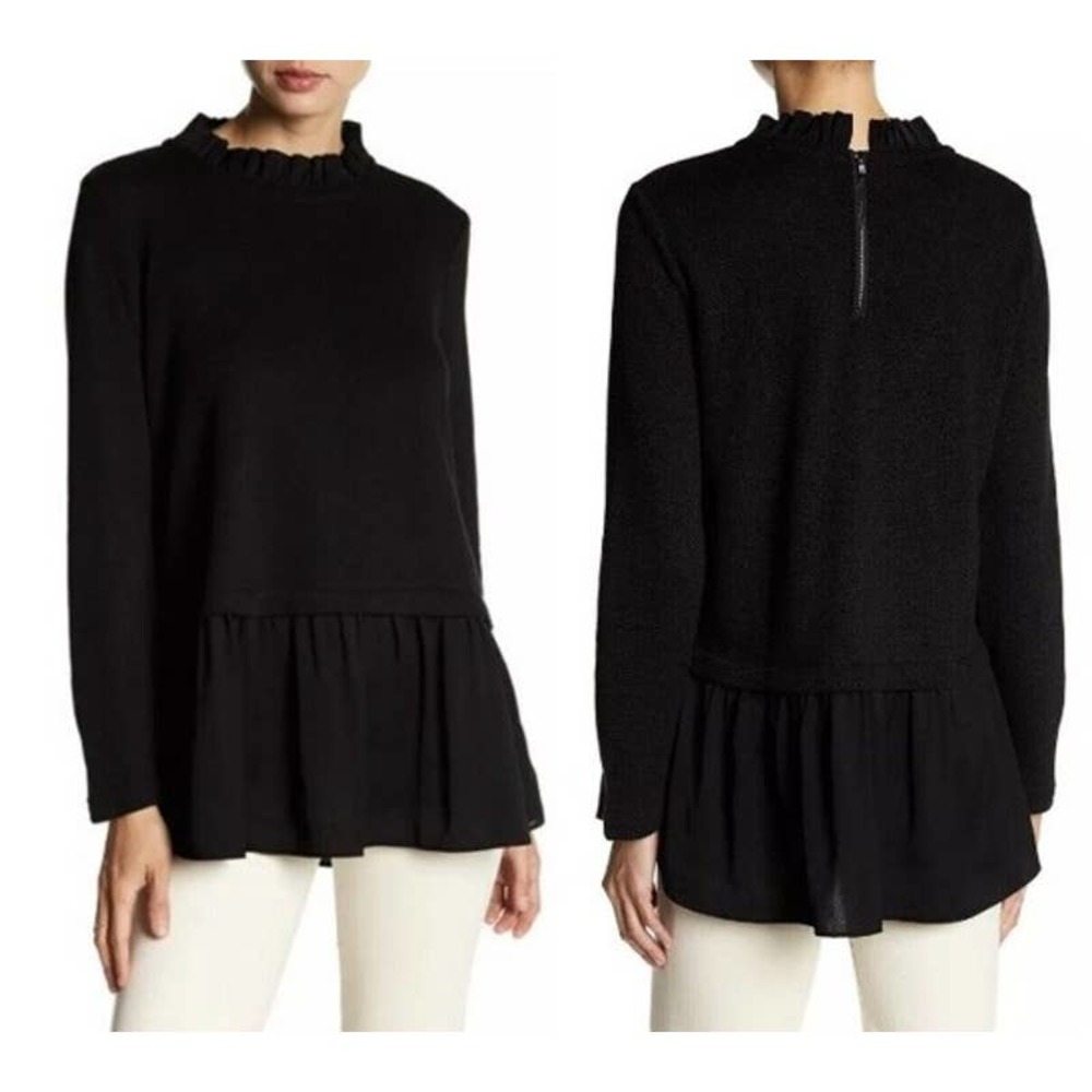 BEACHLUNCHLOUNGE Shaina Knit Top in Black Ruffle‎ Twofer Sweater Women's XS